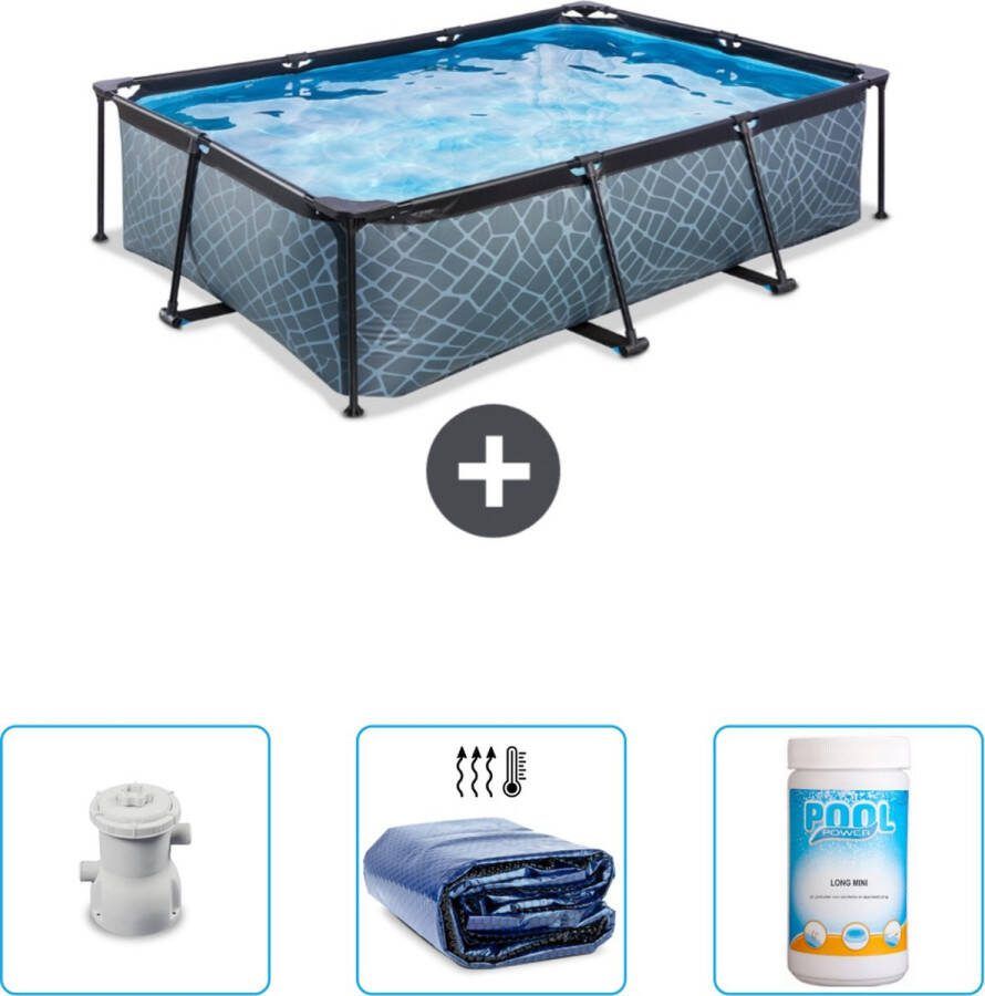 EXIT Rechthoekig Stone Frame Zwembad 220 x 150 x 65 cm Inclusief Pomp Solarzeil Chloor Nu extra voordelig