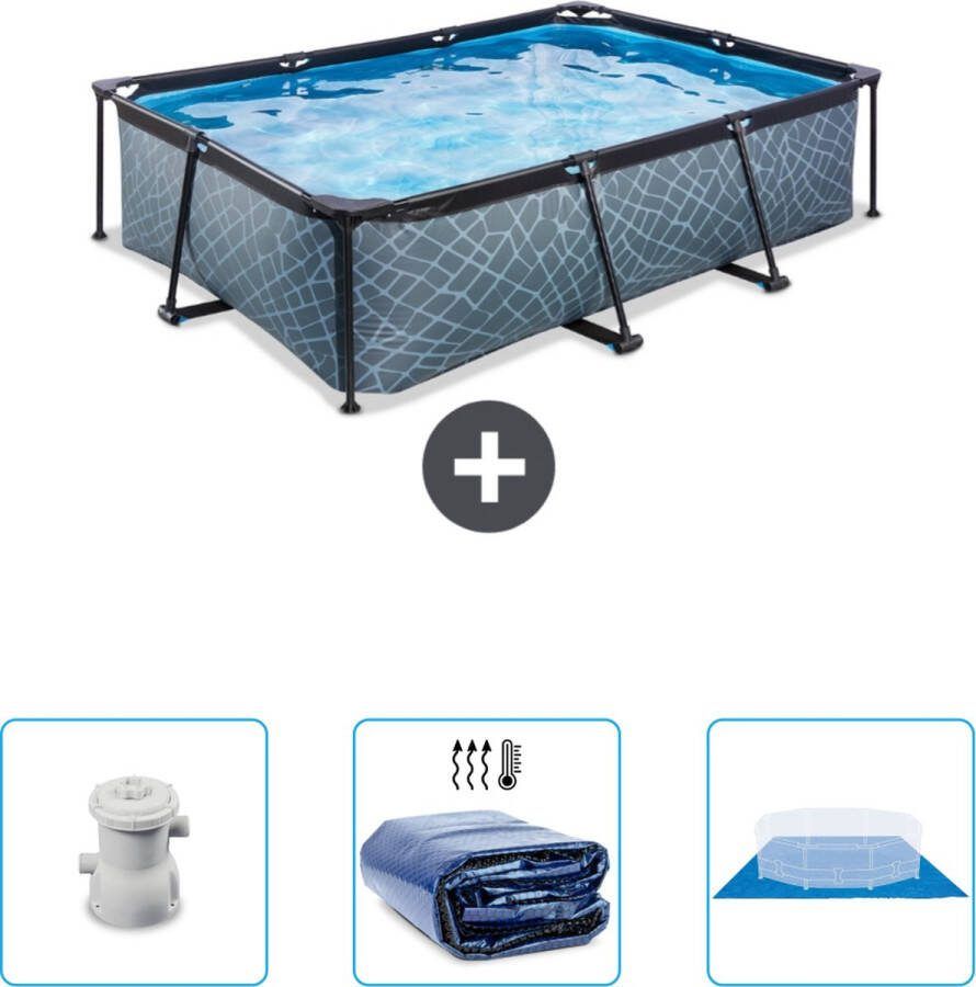 EXIT Rechthoekig Stone Frame Zwembad 220 x 150 x 65 cm Inclusief Pomp Solarzeil Grondzeil Nu extra voordelig