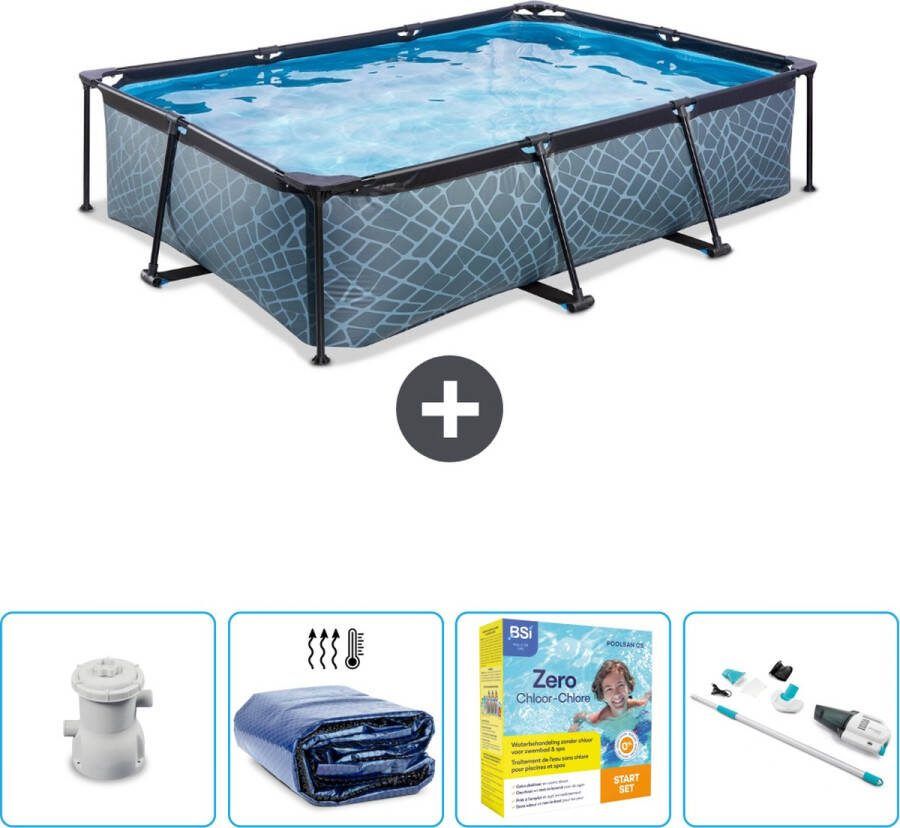 EXIT Rechthoekig Stone Frame Zwembad 300 x 200 x 65 cm Inclusief Pomp Solarzeil Onderhoudspakket Stofzuiger Nu extra voordelig