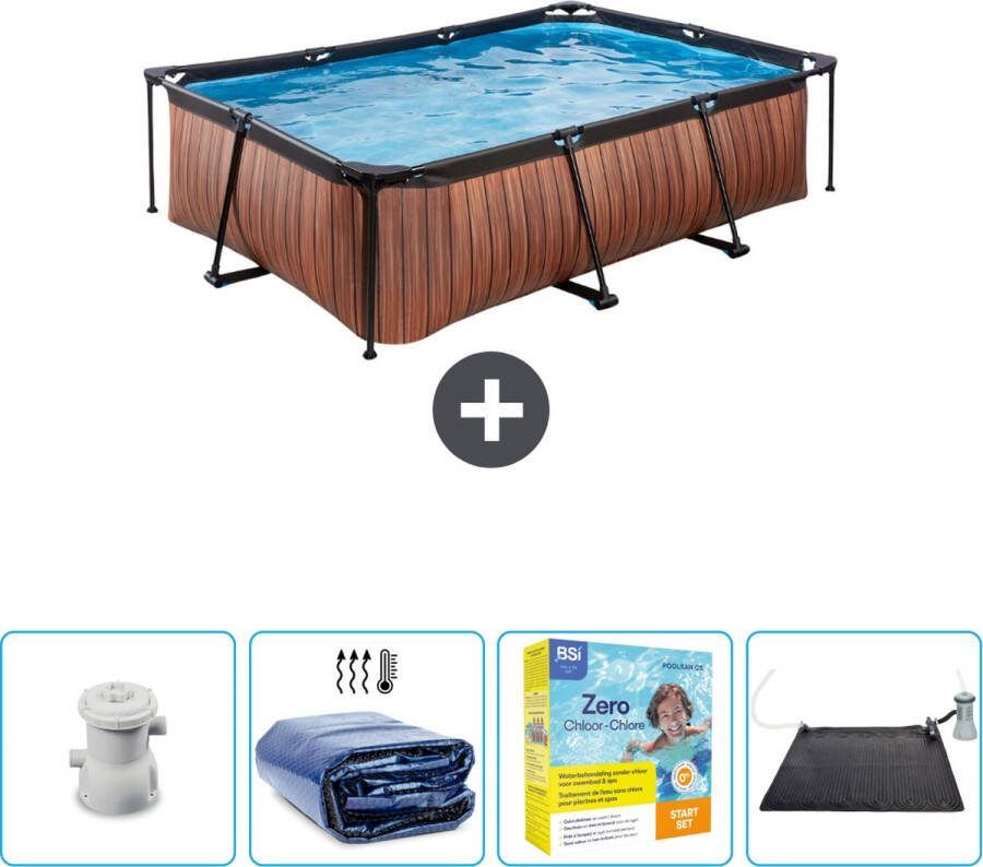 EXIT Rechthoekig Wood Frame Zwembad 220 x 150 x 65 cm Inclusief Pomp Solarzeil Onderhoudspakket Solar Mat Nu extra voordelig