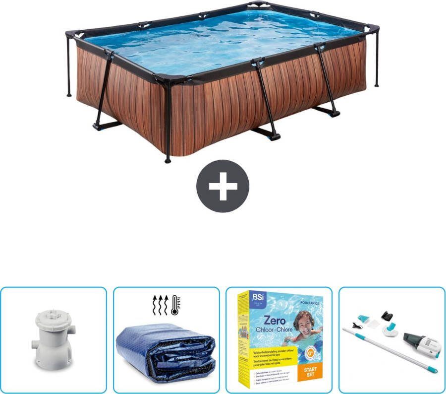 EXIT Rechthoekig Wood Frame Zwembad 220 x 150 x 65 cm Inclusief Pomp Solarzeil Onderhoudspakket Stofzuiger Nu extra voordelig