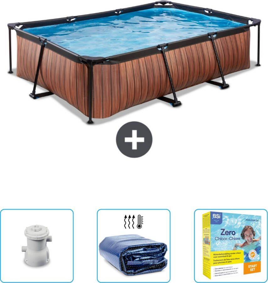EXIT Rechthoekig Wood Frame Zwembad 300 x 200 x 65 cm Inclusief Pomp Solarzeil Onderhoudspakket Nu extra voordelig