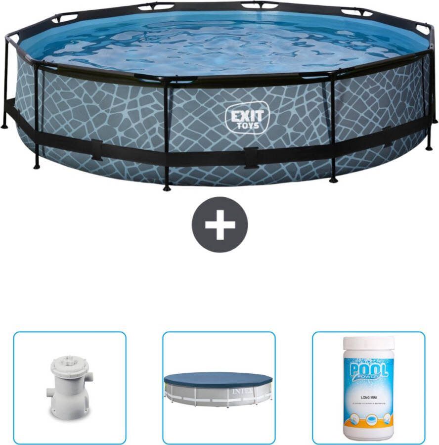 EXIT Rond Stone Frame Zwembad 360 x 76 cm Inclusief Pomp Afdekzeil Chloor Nu extra voordelig