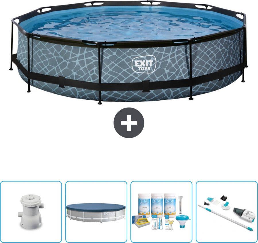 EXIT Rond Stone Frame Zwembad 360 x 76 cm Inclusief Pomp Afdekzeil Onderhoudspakket Stofzuiger Nu extra voordelig