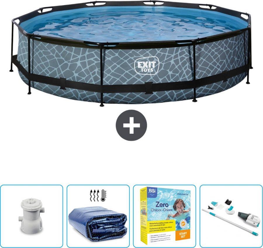 EXIT Rond Stone Frame Zwembad 360 x 76 cm Inclusief Pomp Solarzeil Onderhoudspakket Stofzuiger Nu extra voordelig