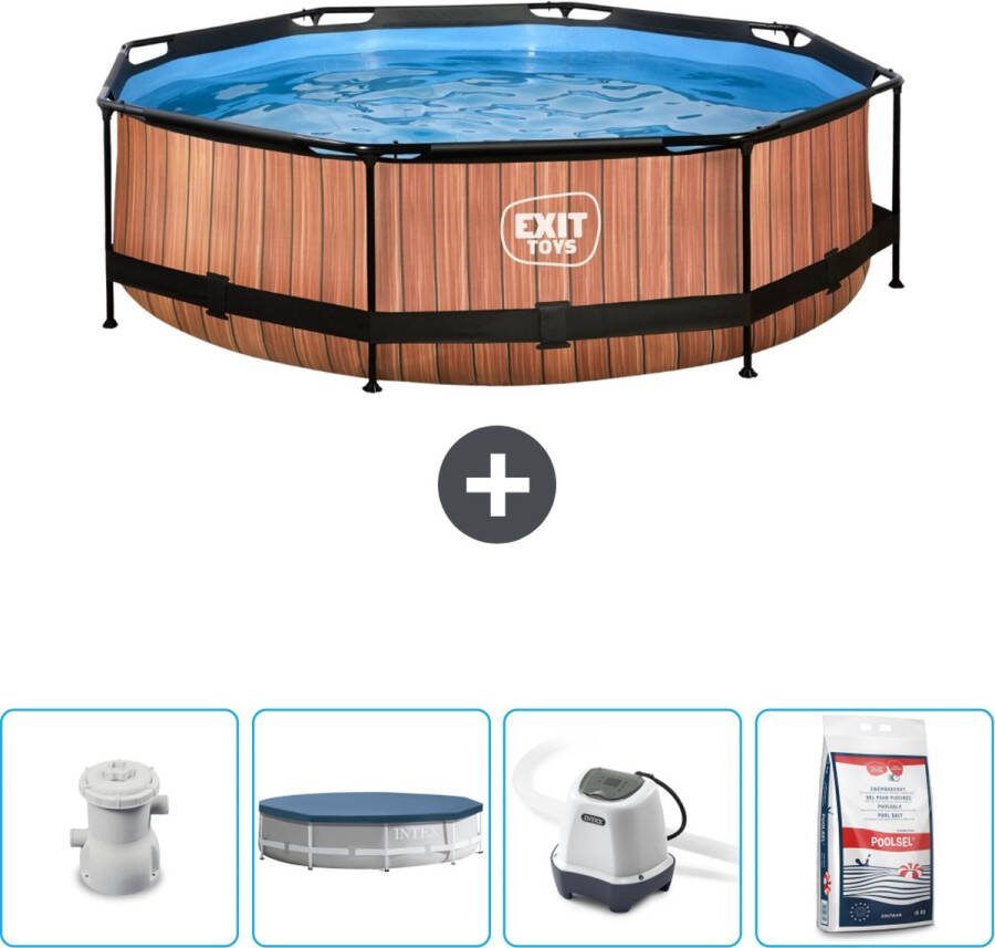 EXIT Rond Wood Frame Zwembad 300 x 76 cm Inclusief Pomp Afdekzeil Zoutwatersysteem Zwembadzout Nu extra voordelig