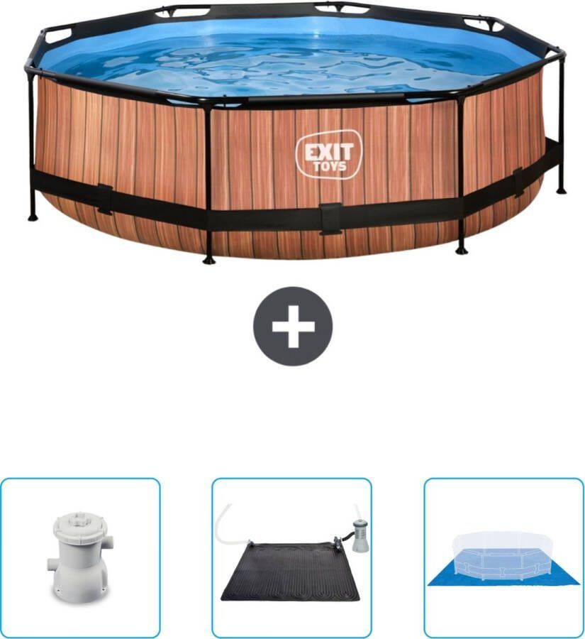 EXIT Rond Wood Frame Zwembad 300 x 76 cm Inclusief Pomp Solar Mat Grondzeil Nu extra voordelig