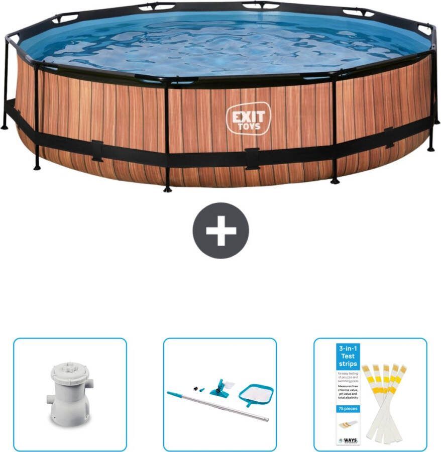 EXIT Rond Wood Frame Zwembad 360 x 76 cm Inclusief Pomp Schoonmaakset Testrips Nu extra voordelig