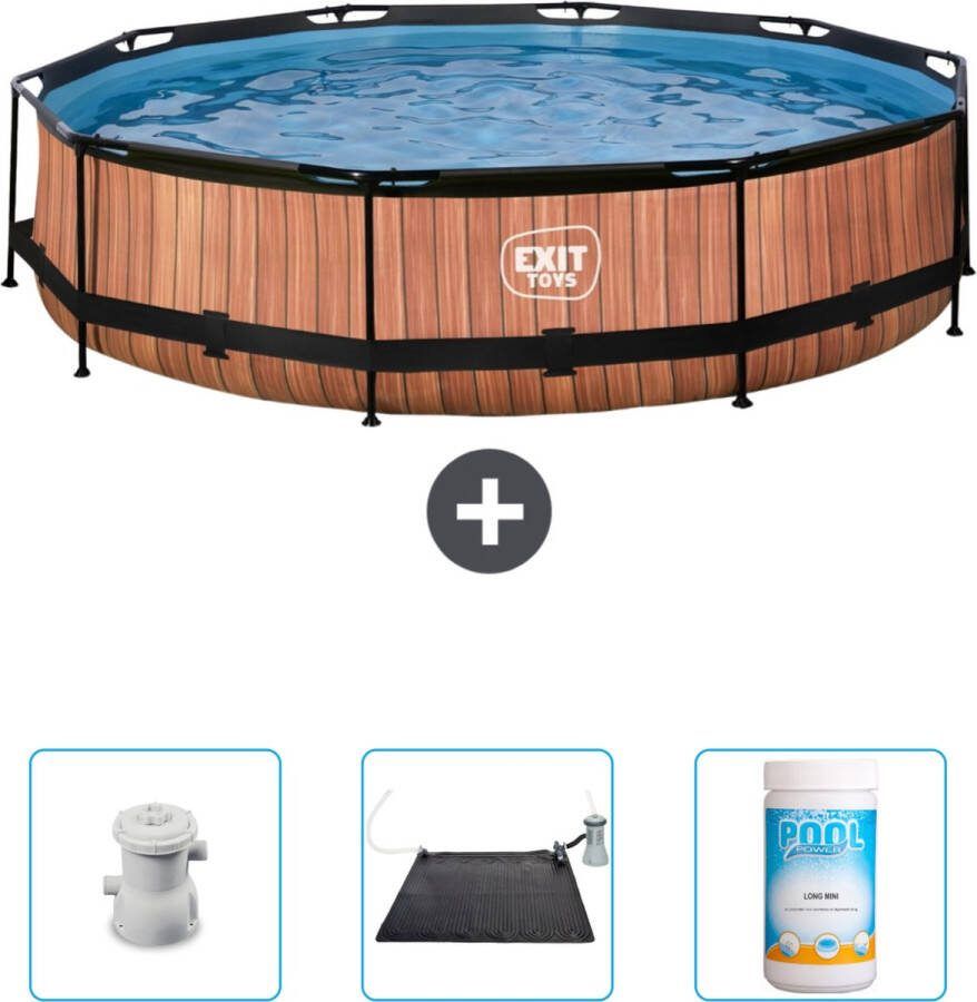 EXIT Rond Wood Frame Zwembad 360 x 76 cm Inclusief Pomp Solar Mat Chloor Nu extra voordelig