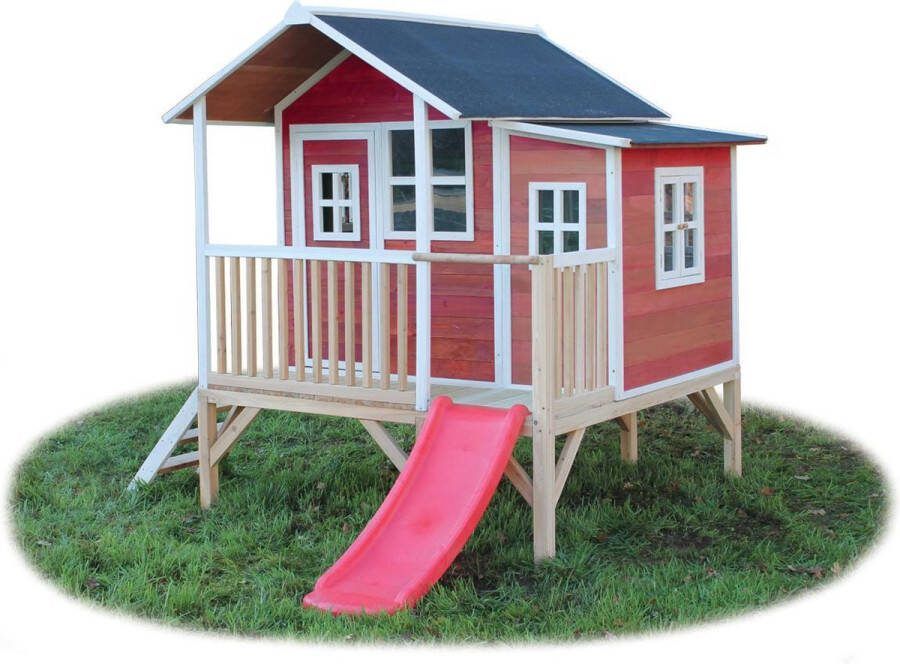 EXIT Toys EXIT Loft 350 speelhuisje met glijbaan rood