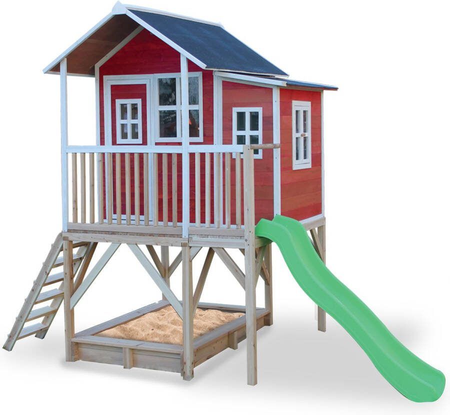 EXIT Toys EXIT Loft 550 speelhuisje op poten met glijbaan rood