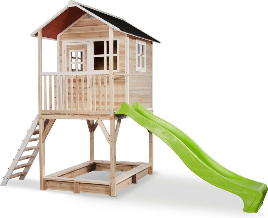 EXIT Toys EXIT Loft 700 speelhuisje met glijbaan + zandbak naturel