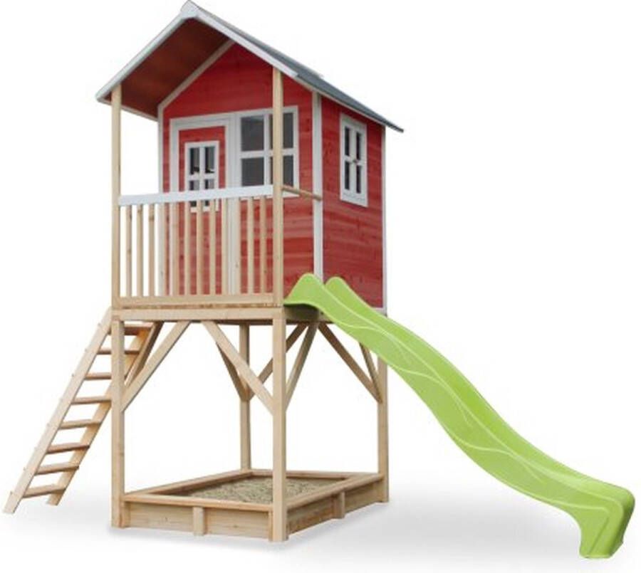 EXIT Toys EXIT Loft 700 speelhuisje met glijbaan + zandbak rood