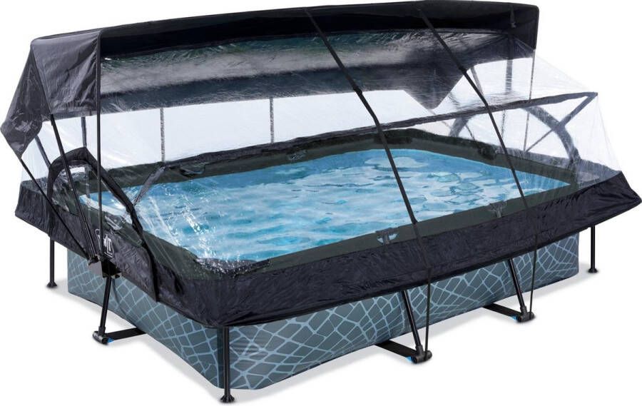 EXIT Toys EXIT Stone zwembad 300x200x65cm met filterpomp en overkapping en schaduwdoek grijs