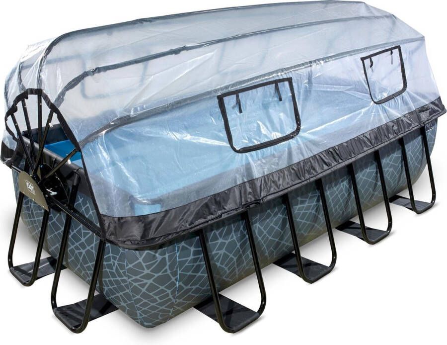 EXIT Toys EXIT Stone zwembad 400x200x100cm met zandfilterpomp en overkapping grijs