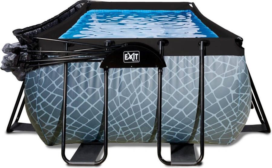EXIT Toys EXIT Stone zwembad 400x200x122cm met zandfilterpomp en overkapping en warmtepomp grijs