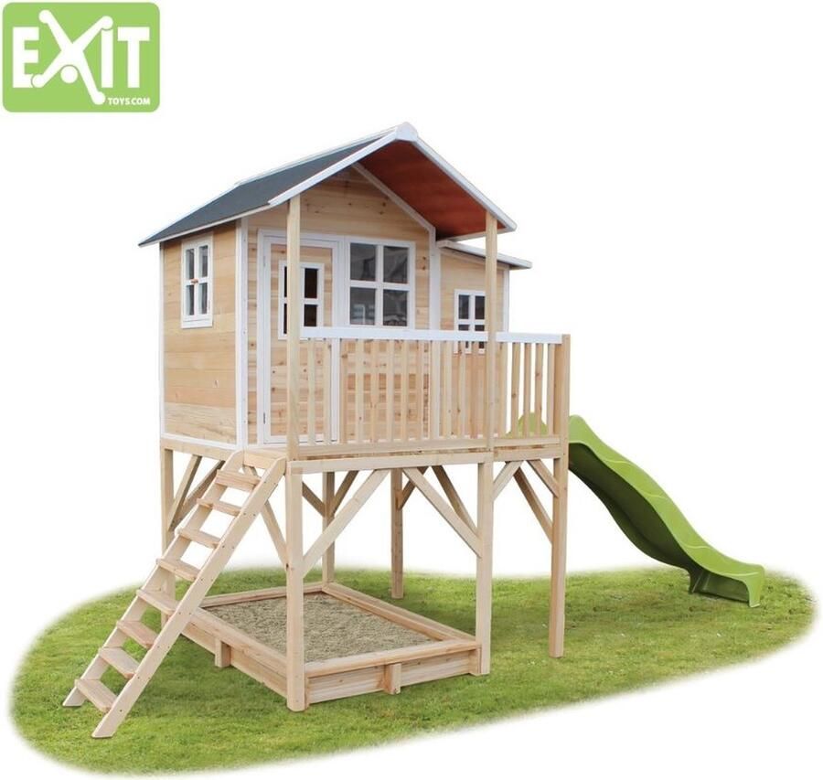 EXIT Toys EXIT Loft 750 speelhuisje groot met glijbaan + zandbak naturel - Foto 2