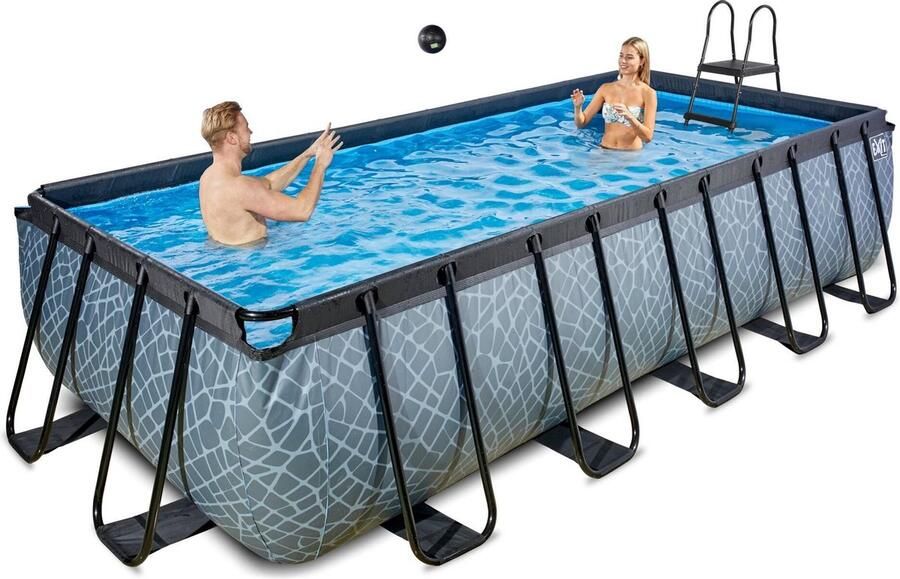 EXIT rond zwembad 5.4x2.5x1.22m met filterpomp + zandfilter (Kleur: grijs)