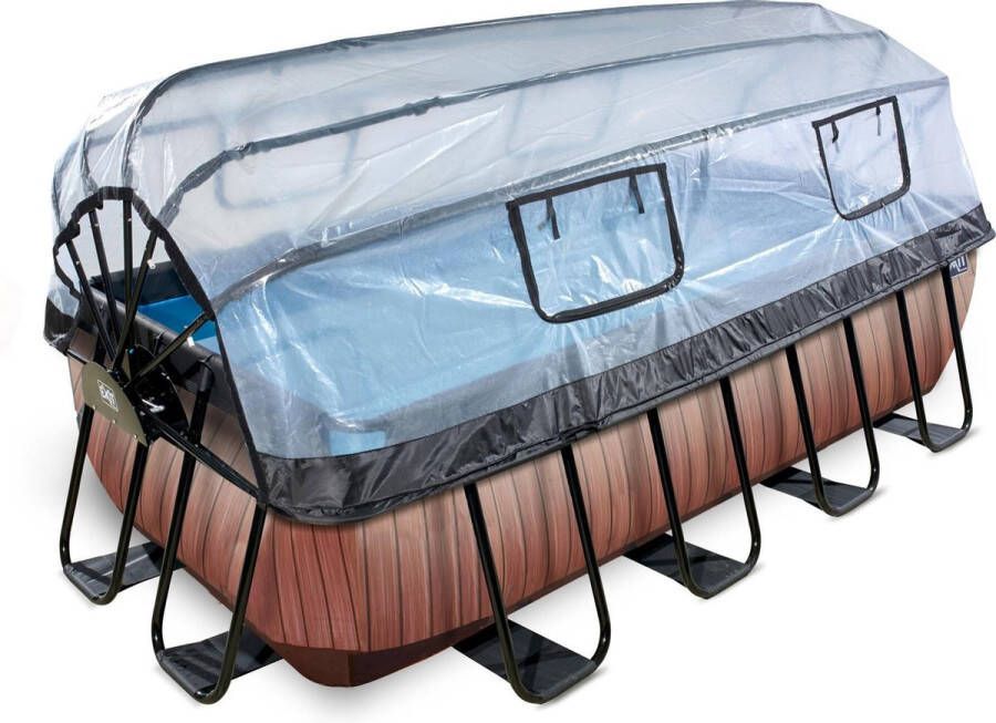 EXIT Toys EXIT Wood zwembad 400x200x100cm met zandfilterpomp en overkapping bruin