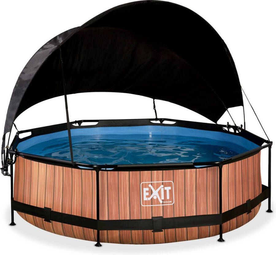 EXIT Toys EXIT Wood zwembad ø244x76cm met filterpomp en schaduwdoek bruin