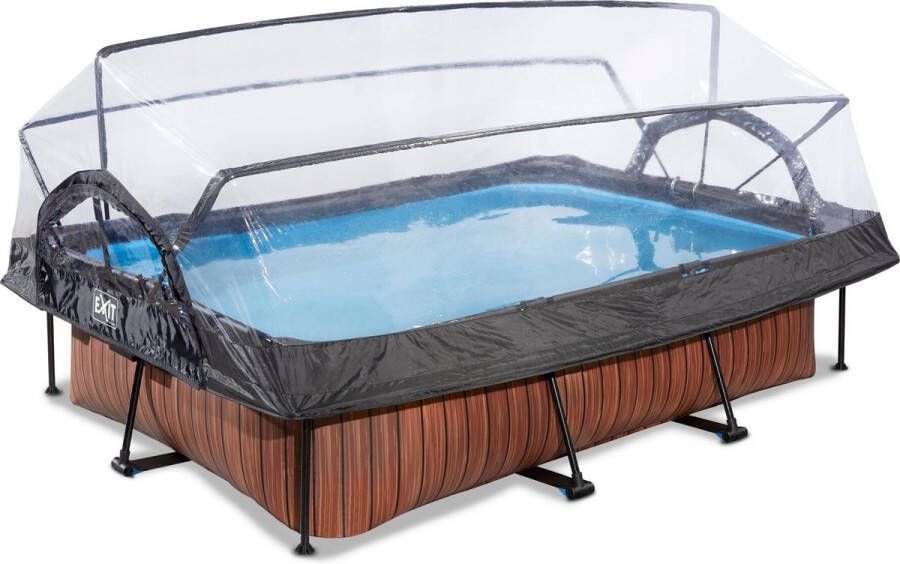EXIT Wood zwembad 300x200x65cm met filterpomp en overkapping bruin