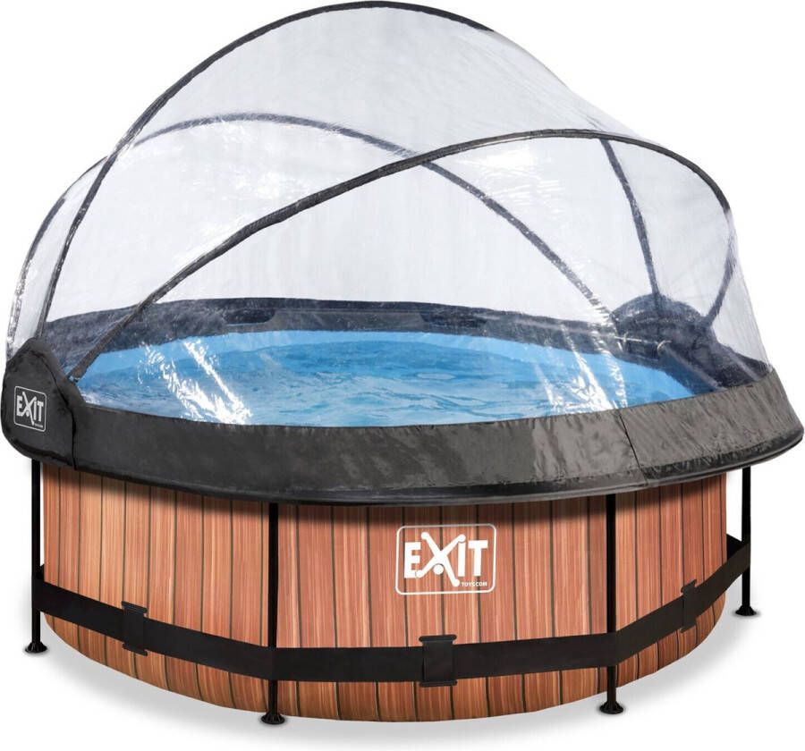 EXIT Toys EXIT Wood zwembad 300x200x65cm met filterpomp en overkapping en schaduwdoek bruin