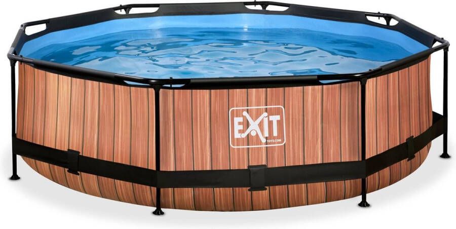 EXIT Wood zwembad ø300x76cm met filterpomp bruin