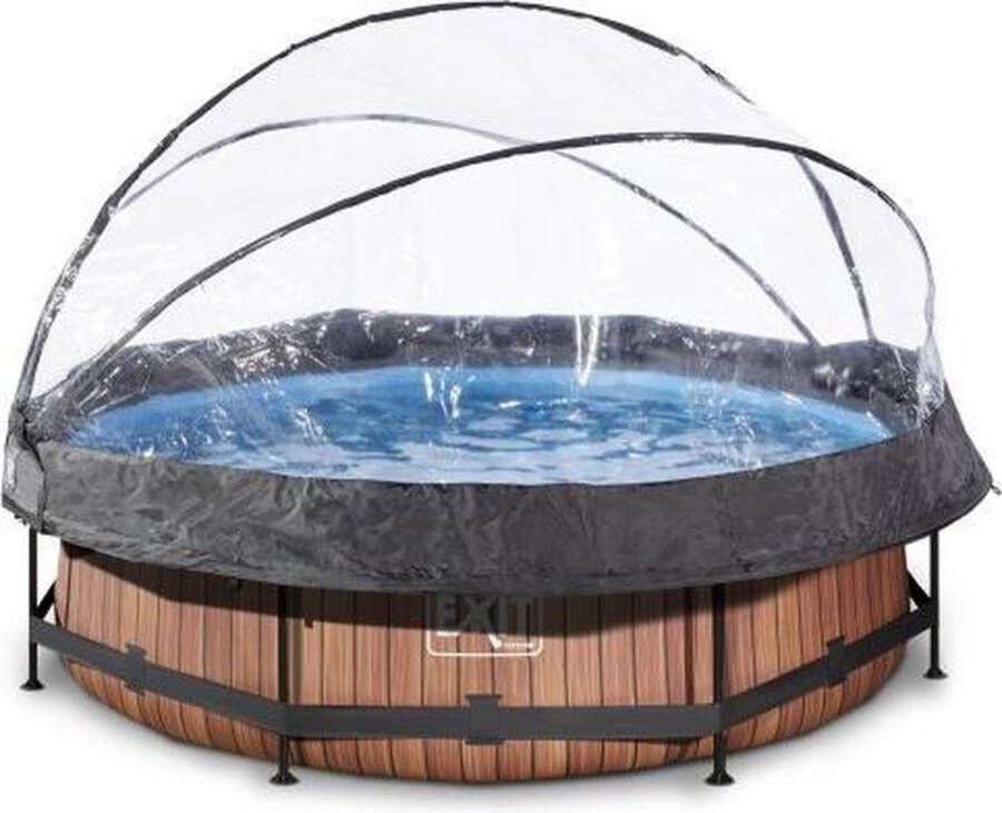 EXIT Wood zwembad ø300x76cm met filterpomp en overkapping bruin