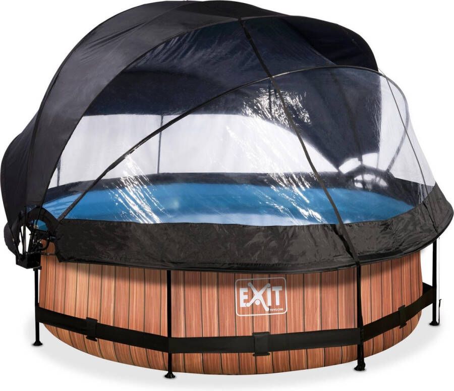 EXIT Toys EXIT Wood zwembad ø300x76cm met filterpomp en overkapping en schaduwdoek bruin