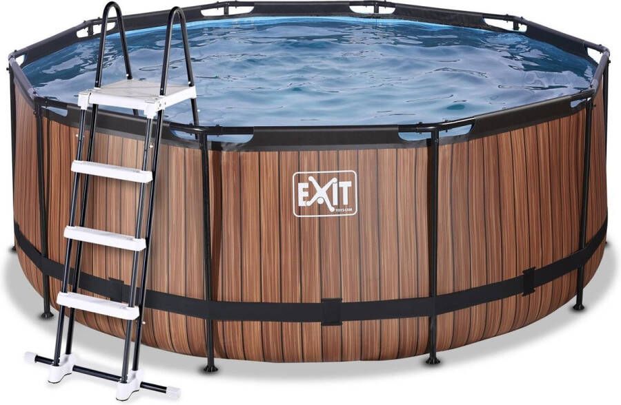 EXIT Wood zwembad ø360x122cm met filterpomp bruin
