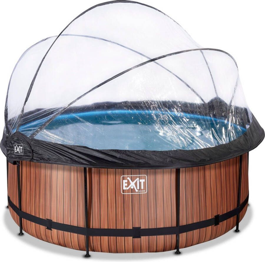 EXIT Wood zwembad ø360x122cm met zandfilterpomp en overkapping bruin