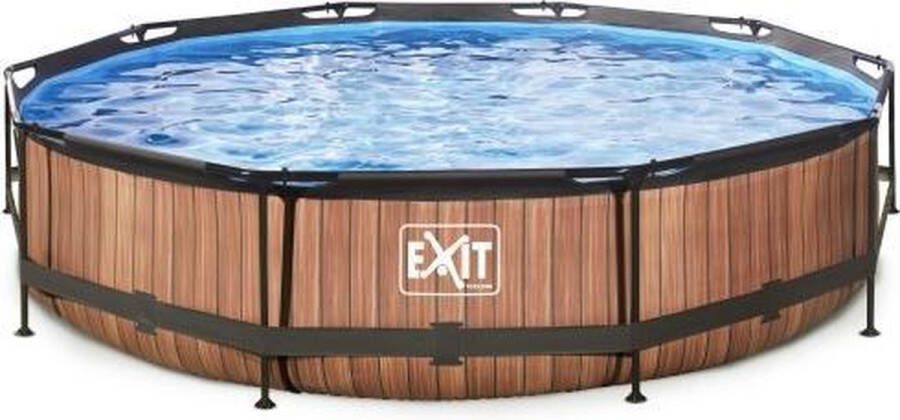EXIT Wood zwembad ø360x76cm met filterpomp bruin