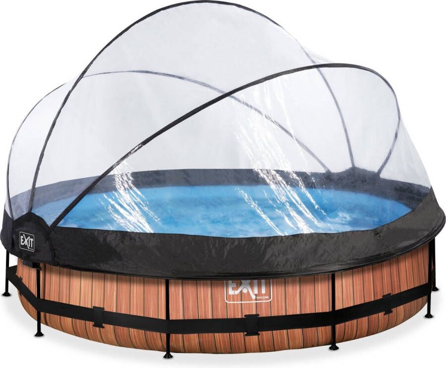 EXIT Wood zwembad ø360x76cm met filterpomp en overkapping bruin