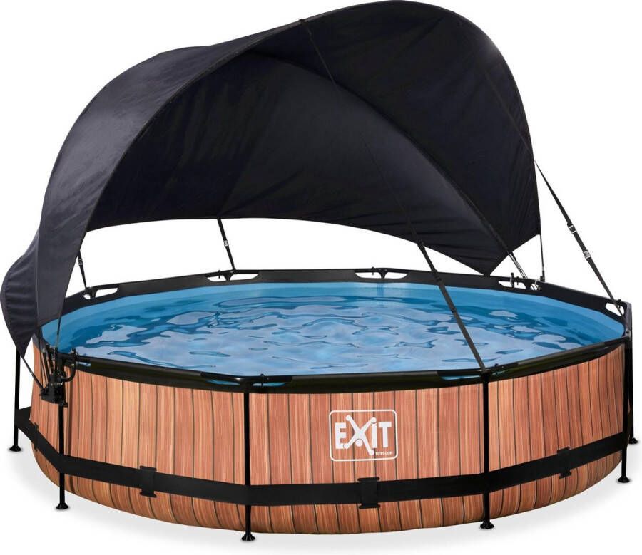 EXIT Toys EXIT Wood zwembad ø360x76cm met filterpomp en schaduwdoek bruin