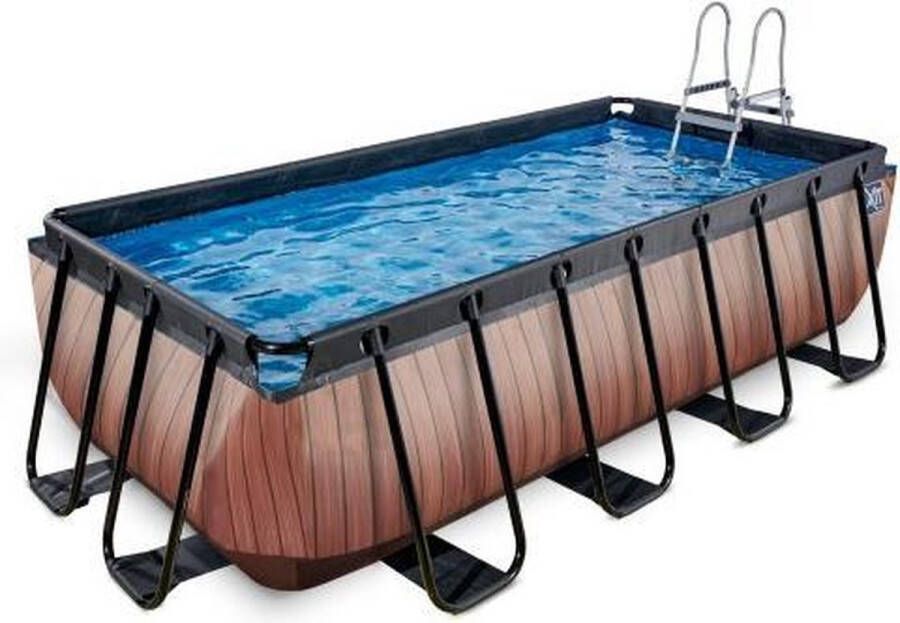EXIT Wood zwembad 400x200x100cm met filterpomp bruin