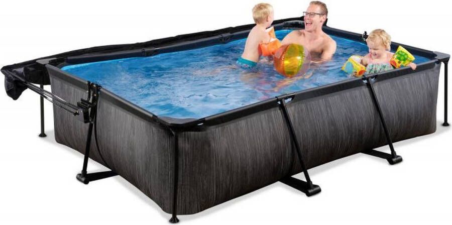 EXIT Toys EXIT Zwembad Frame Pool Black Wood Zwembad 300 x 200 x 65 cm met Schaduwdoek en Filterpomp Zwart