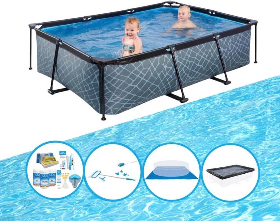 EXIT Toys Exit Zwembad Stone Grey Frame Pool 220x150x60 Cm Compleet Zwembadpakket