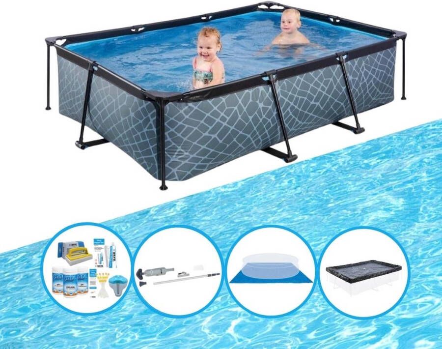 EXIT Toys Exit Zwembad Stone Grey Frame Pool 220x150x60 Cm Complete Zwembadset