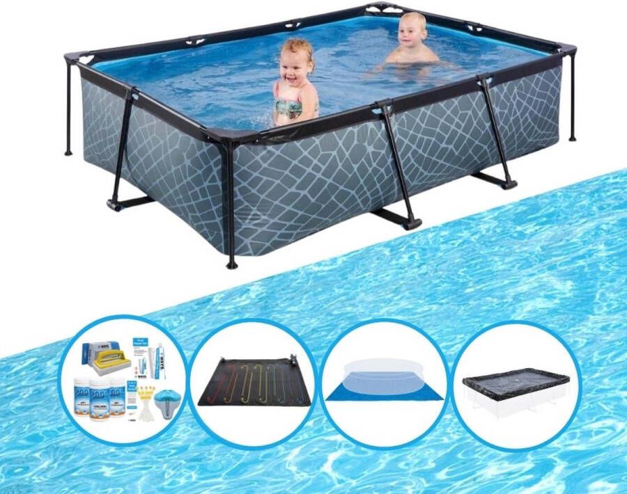 EXIT Toys Exit Zwembad Stone Grey Frame Pool 220x150x60 Cm Met Bijbehorende Accessoires