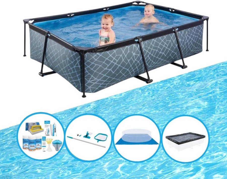 EXIT Toys Exit Zwembad Stone Grey Frame Pool 220x150x60 Cm Zwembadpakket