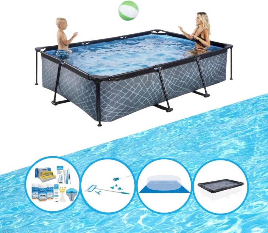 EXIT Toys Exit Zwembad Stone Grey Frame Pool 300x200x65 Cm Compleet Zwembadpakket