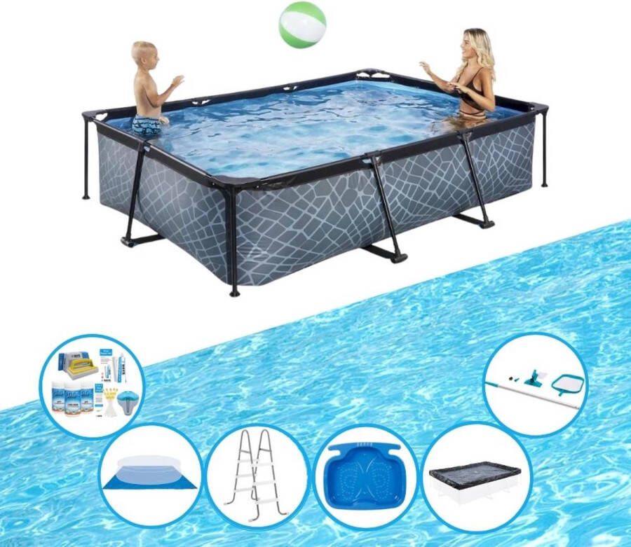 EXIT Toys Exit Zwembad Stone Grey Frame Pool 300x200x65 Cm Met Toebehoren