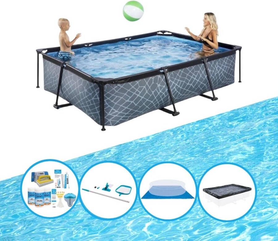 EXIT Toys Exit Zwembad Stone Grey Frame Pool 300x200x65 Cm Zwembadpakket