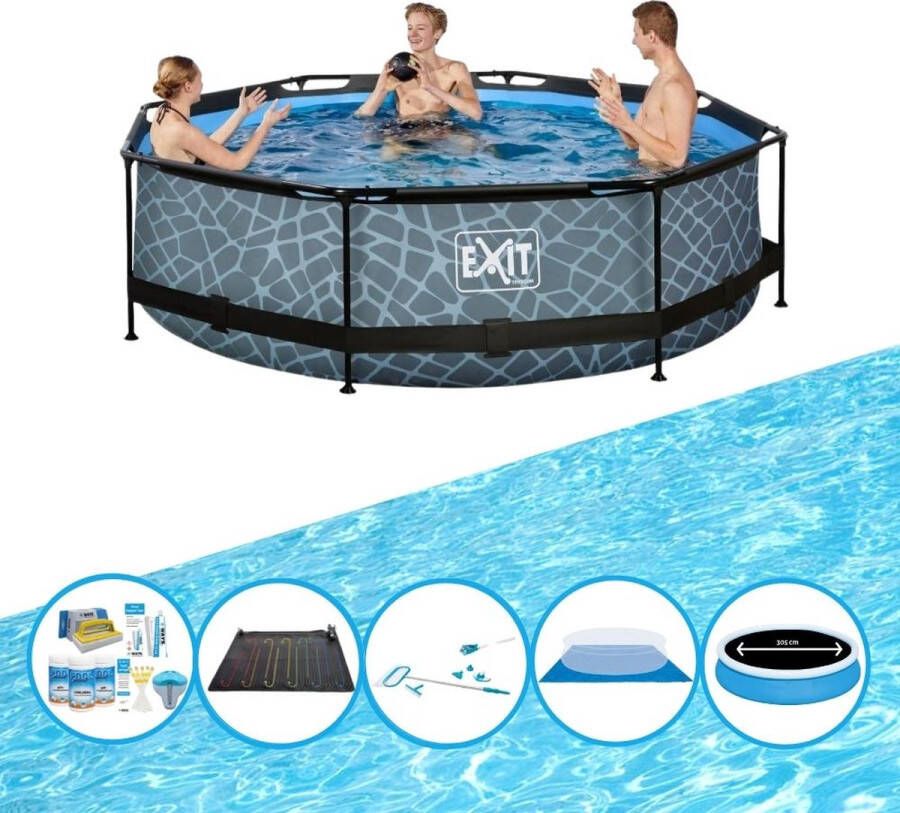 EXIT Toys Exit Zwembad Stone Grey Frame Pool ø300x76cm Bundelpakket