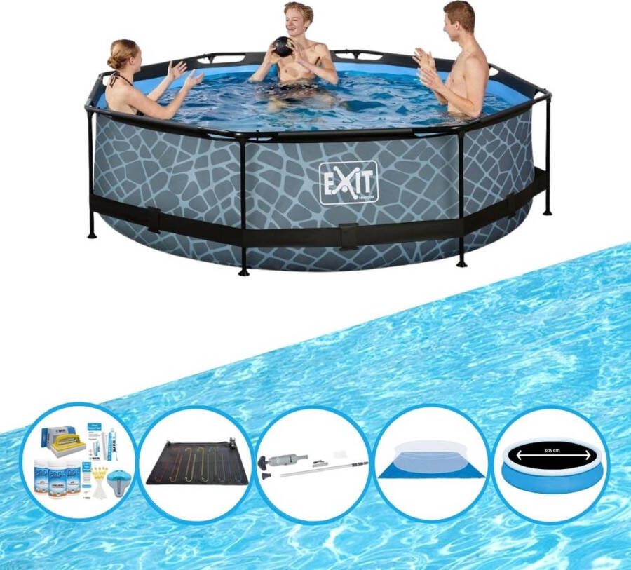 EXIT Toys Exit Zwembad Stone Grey Frame Pool ø300x76cm Zwembad Combi Deal