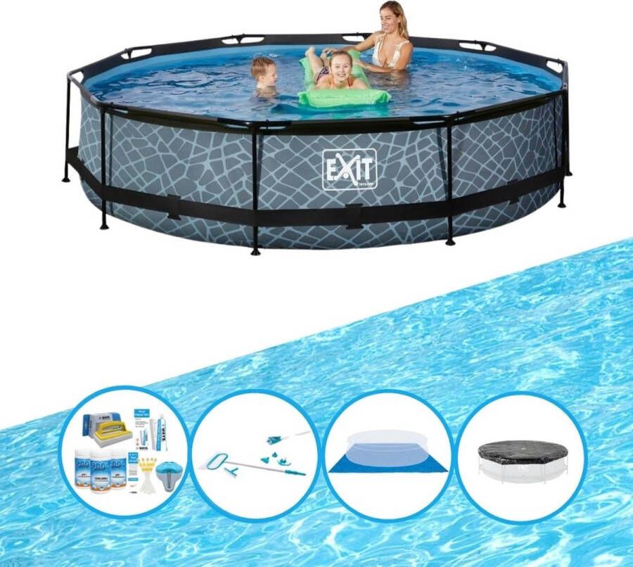 EXIT Toys Exit Zwembad Stone Grey Frame Pool ø360x76cm Compleet Zwembadpakket