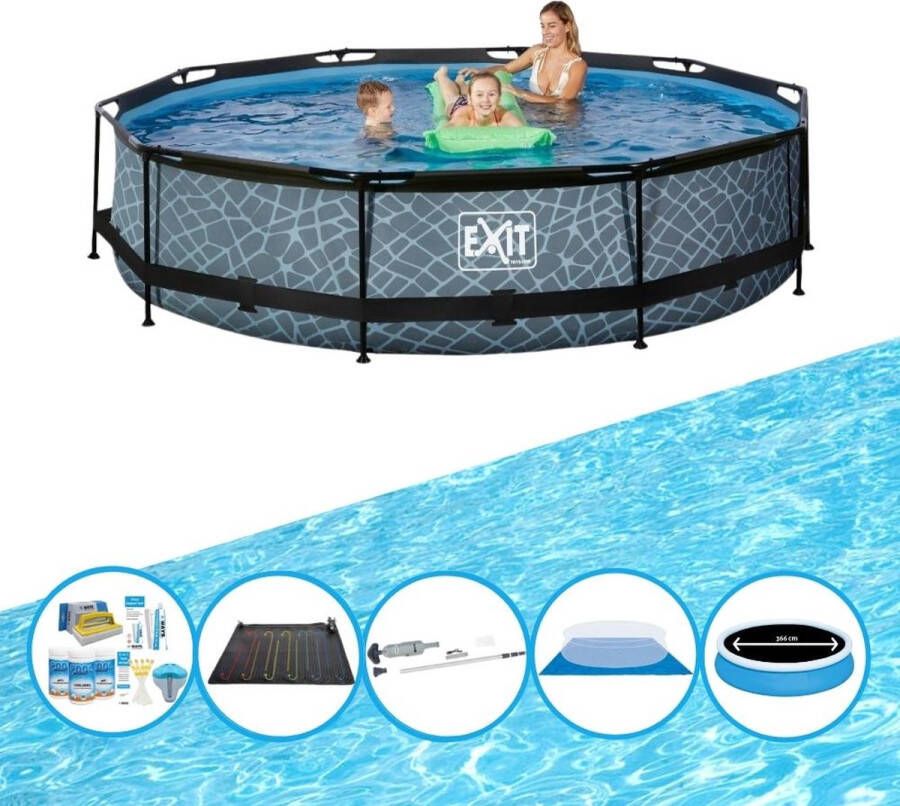 EXIT Toys Exit Zwembad Stone Grey Frame Pool ø360x76cm Zwembad Combi Deal