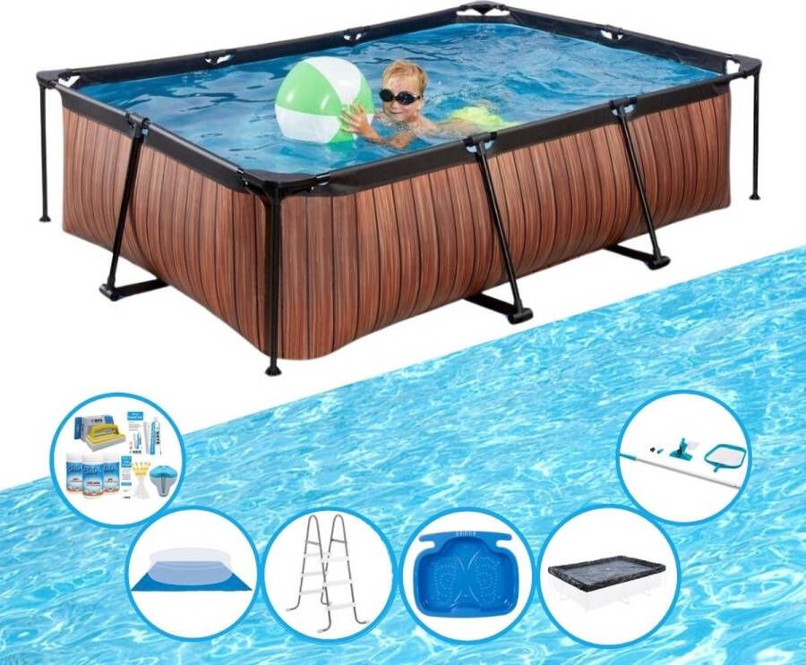 EXIT Toys Exit Zwembad Timber Style Frame Pool 220x150x60 Cm Met Toebehoren