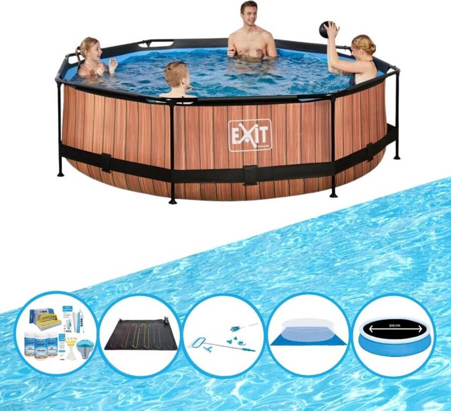 EXIT Toys Exit Zwembad Timber Style Frame Pool ø300x76cm Bundelpakket