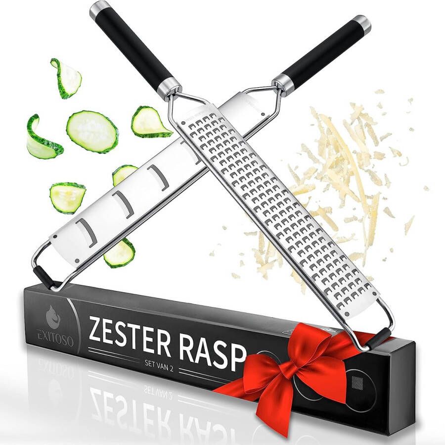 Exitoso Citroenrasp roestvrij staal kruidenrasp Zester en rasp 2-in-1 set Parmezaanse rasp kaasrasp grof zestrasp keukenrasp roestvrij staal professioneel Parmezaanse handrasp roestvrij staal klein